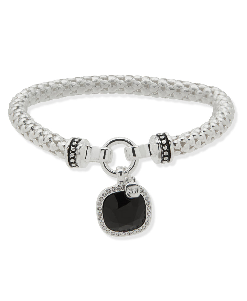 Nine West Silver-Tone Square Gem Stretch Bracelet