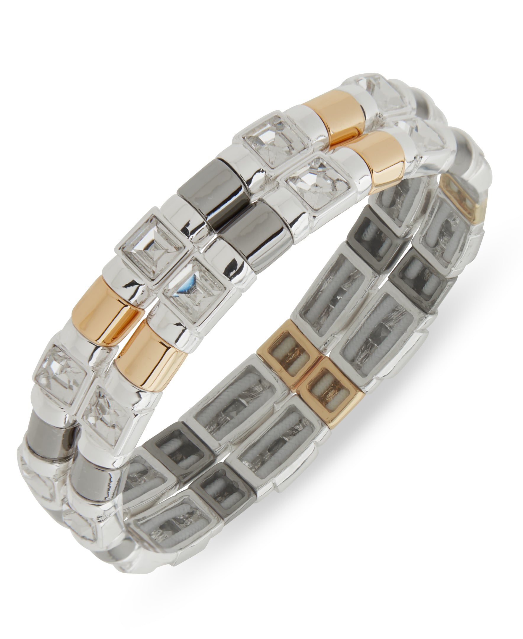 Nine West Tri-Tone 2 Row Square Stone Stretch Bracelet