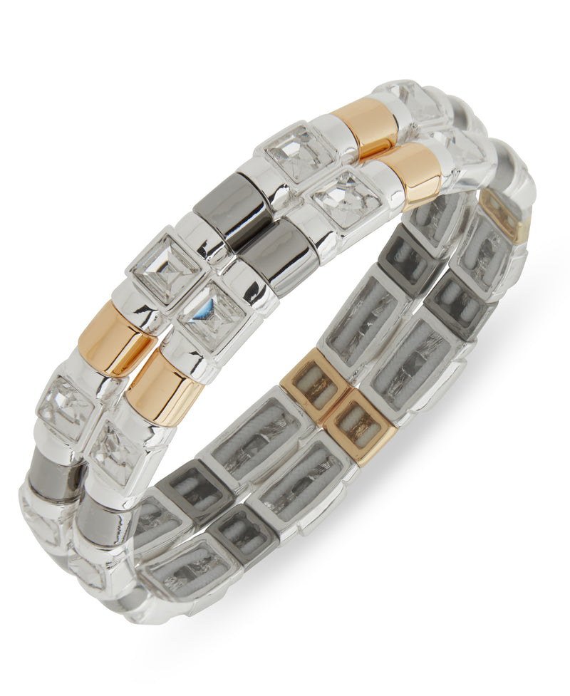 Nine West Tri-Tone 2 Row Square Stone Stretch Bracelet