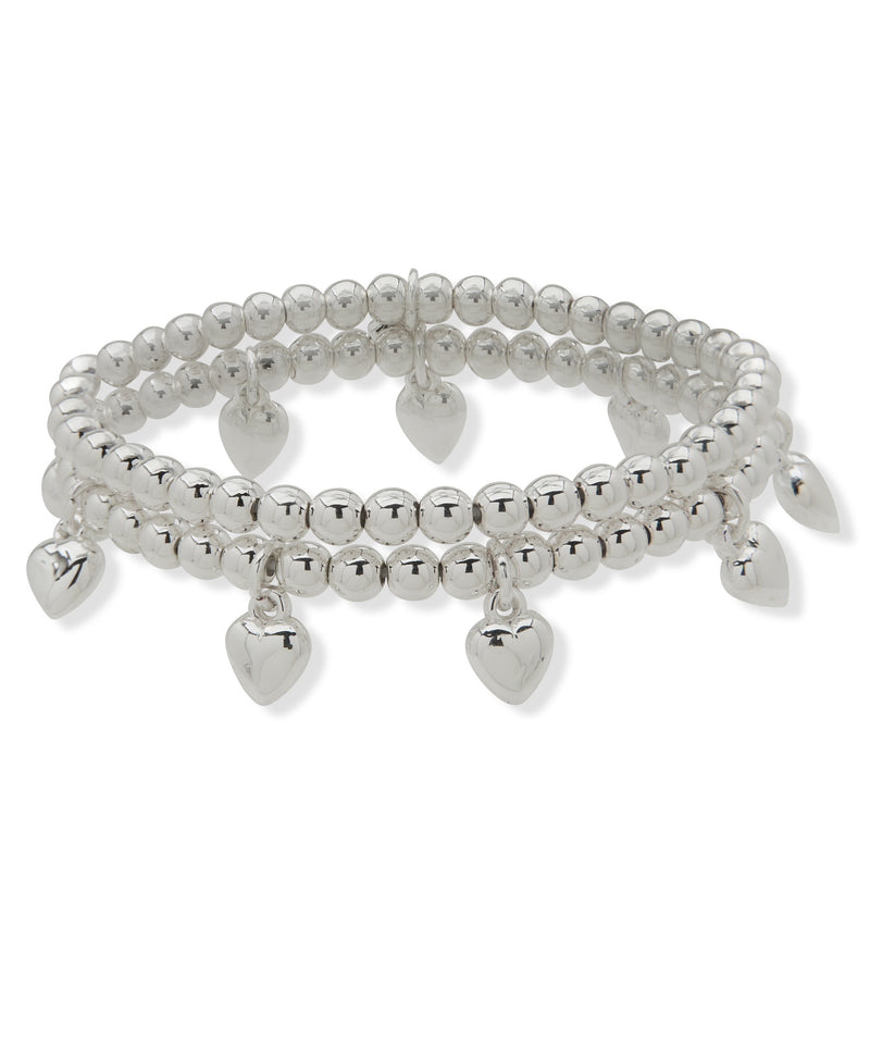 Nine West Boxed Silver Beaded Heart Stretch Bracelet