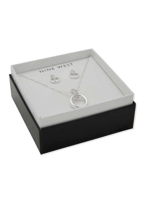 Nine West Silver-Tone Crystal Necklace & Earring Set