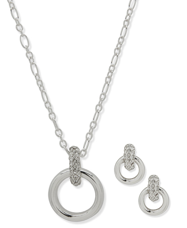 Nine West Silver-Tone Crystal Necklace & Earring Set