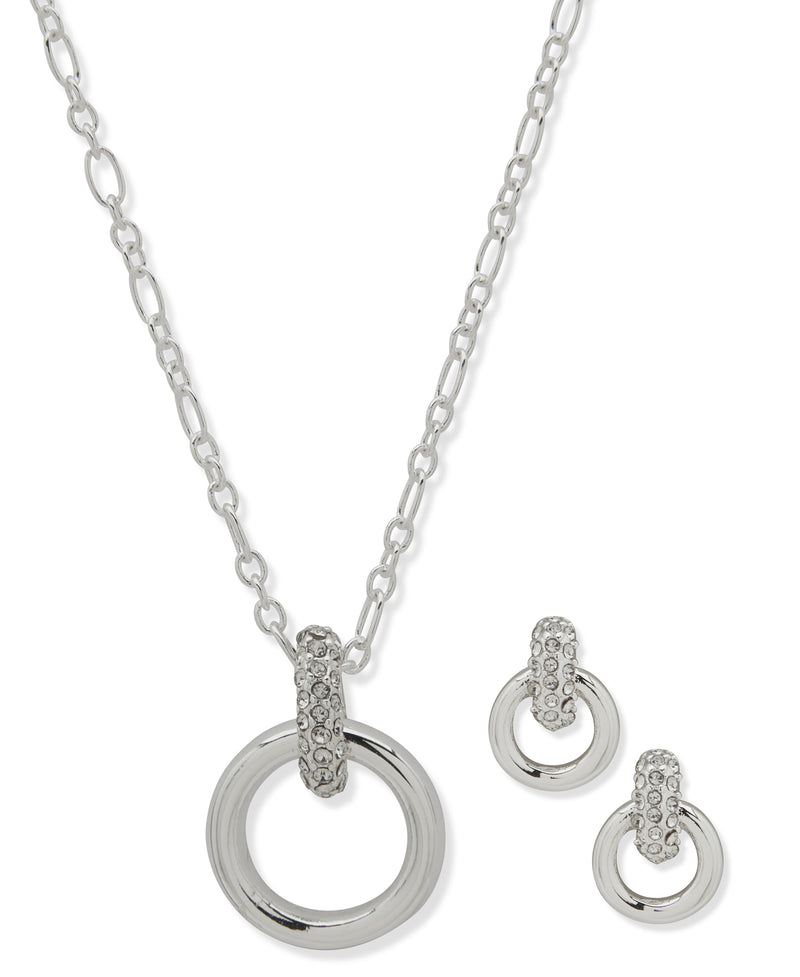 Nine West Silver-Tone Crystal Necklace & Earring Set