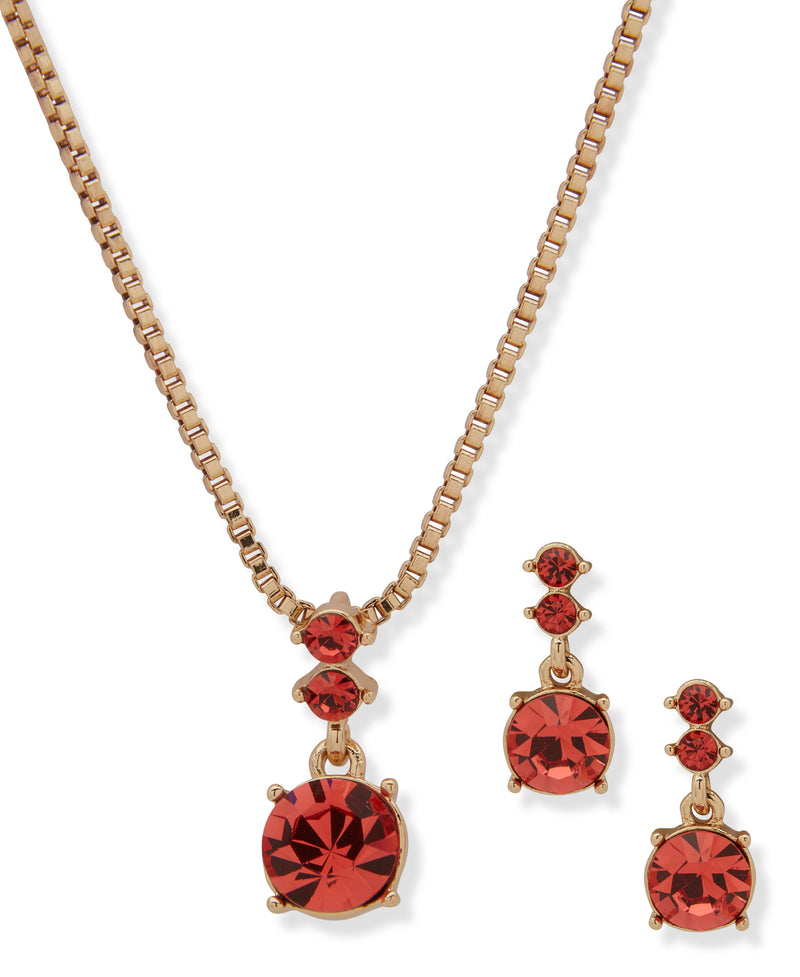 Nine West Boxed Red Crystal Necklace & Earrings Set