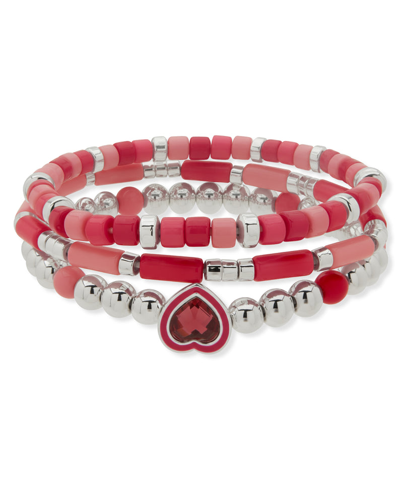 Nine West Pink Heart Charm Stretch Bracelet