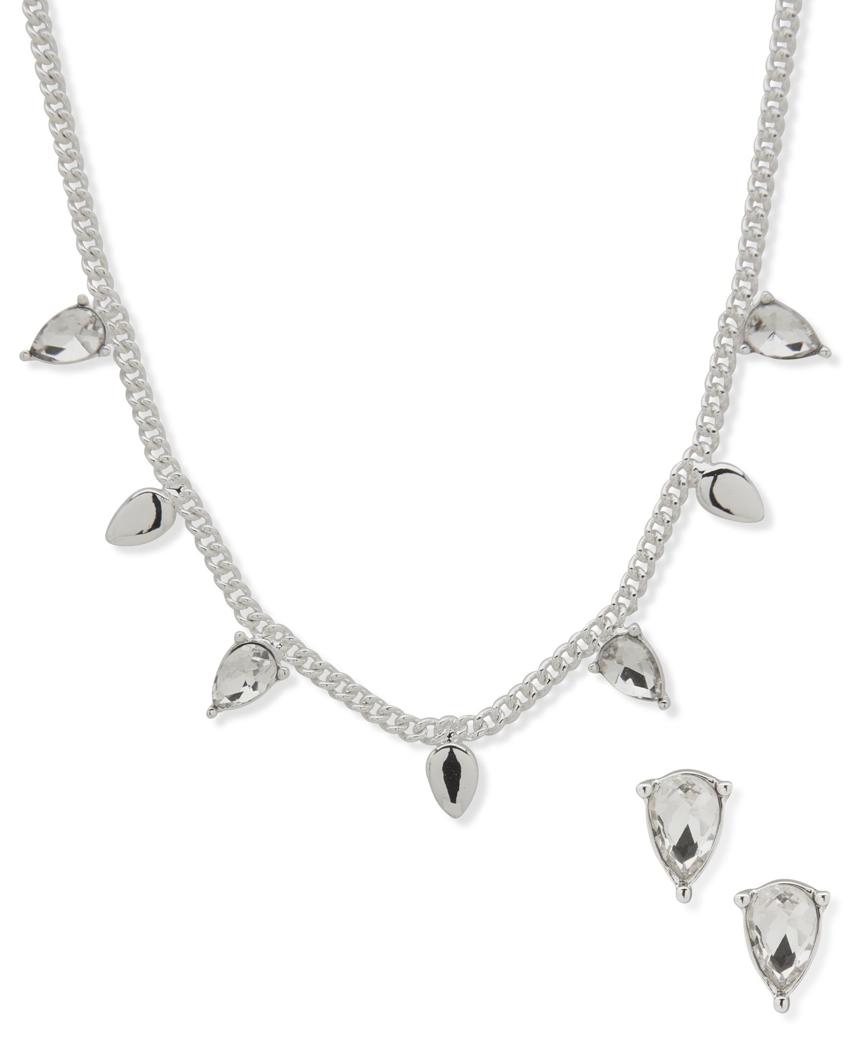 Nine West Silver-Tone Crystal Necklace & Earring Set