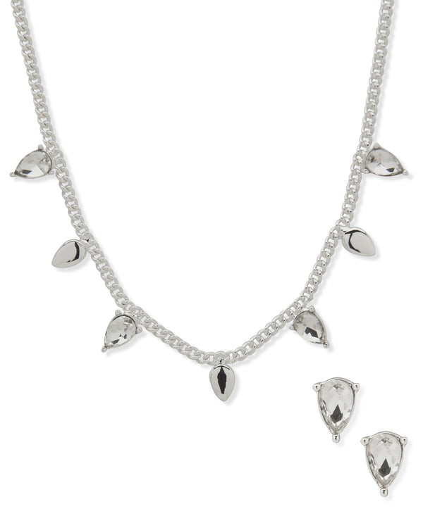 Nine West Silver-Tone Crystal Necklace & Earring Set