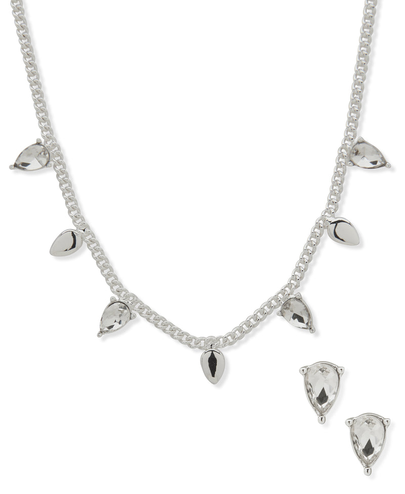 Nine West Silver-Tone Crystal Necklace & Earring Set