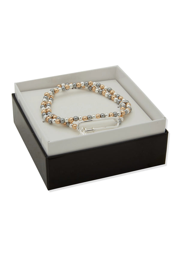 Nine West Tri-Tone Multi Cross Charm Bracelet Set
