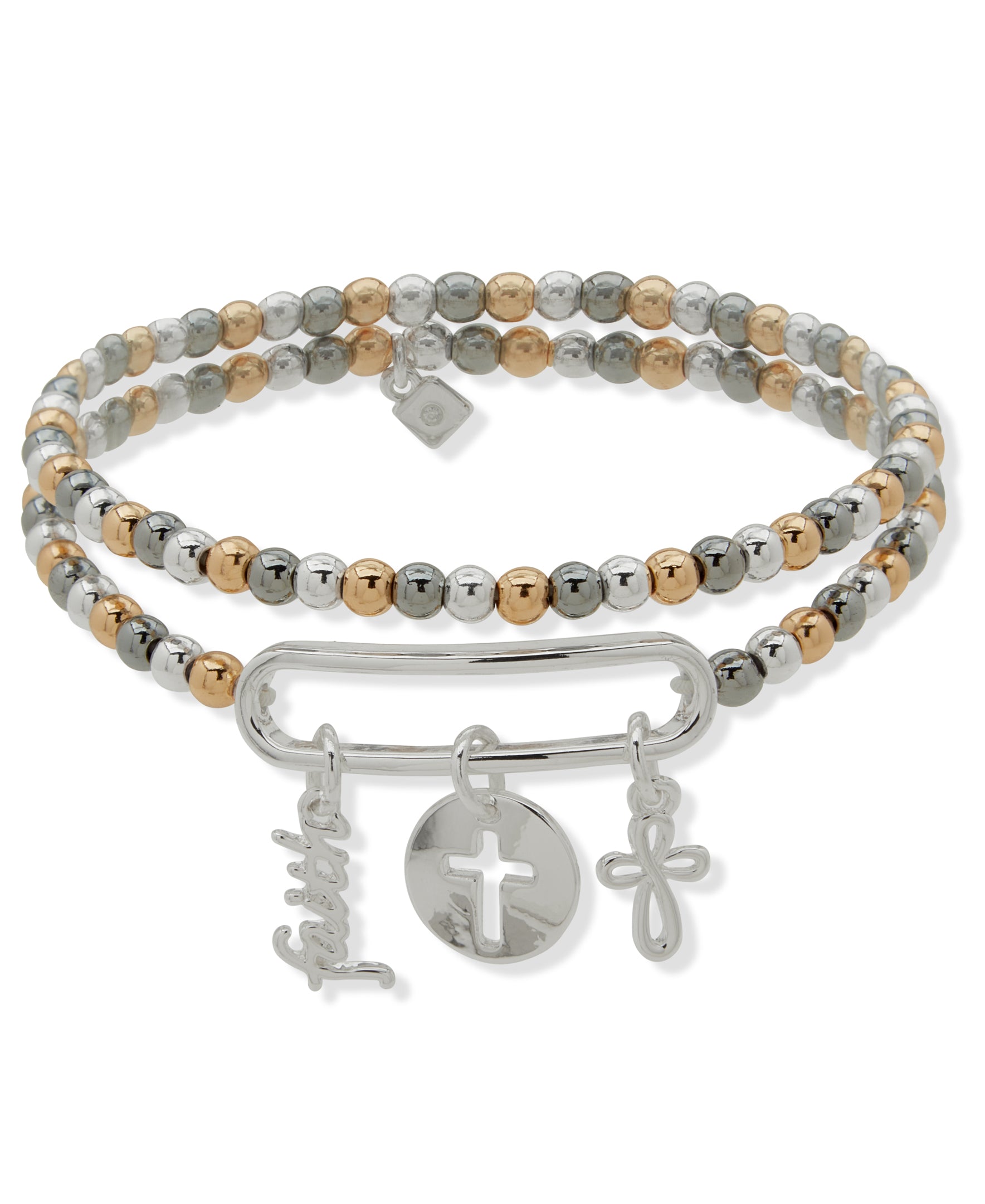 Nine West Tri-Tone Multi Cross Charm Bracelet Set