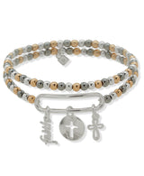 Nine West Tri-Tone Multi Cross Charm Bracelet Set
