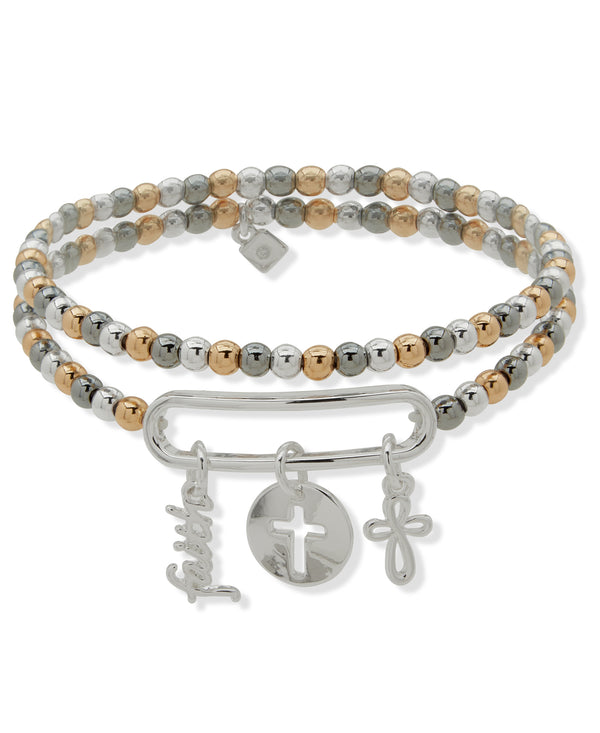 Nine West Tri-Tone Multi Cross Charm Bracelet Set
