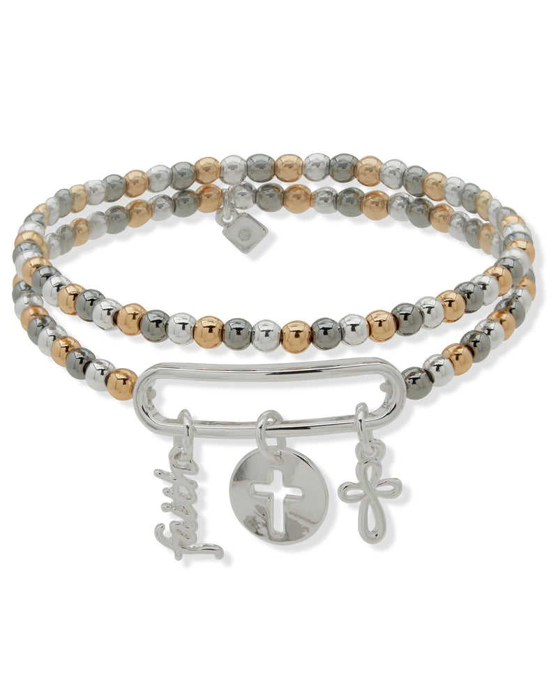 Nine West Tri-Tone Multi Cross Charm Bracelet Set