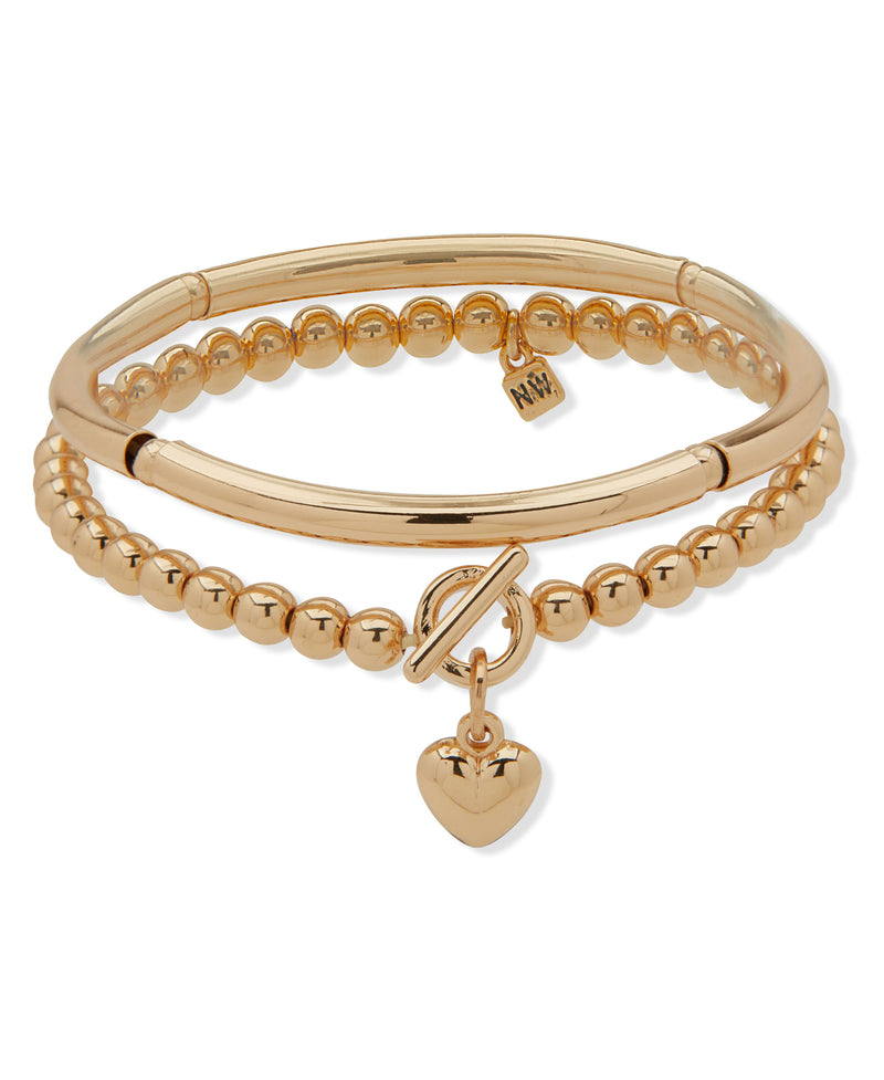 Nine West Boxed Gold Heart Toggle Stretch Bracelet