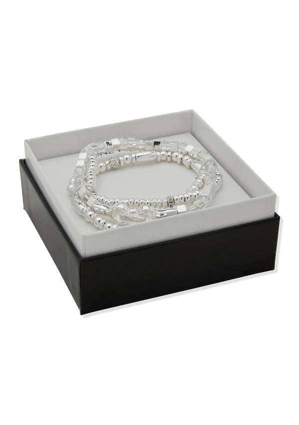Nine West Silver-Tone Crystal Beaded Stretch Bracelet Set