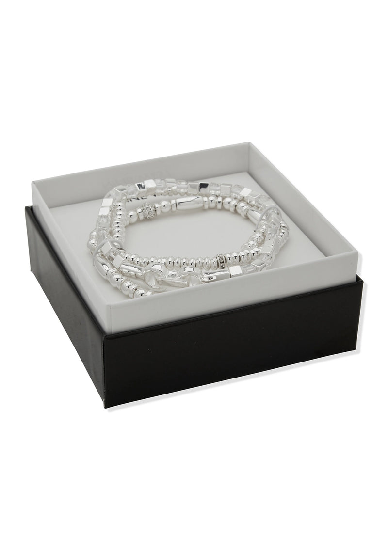 Nine West Silver-Tone Crystal Beaded Stretch Bracelet Set