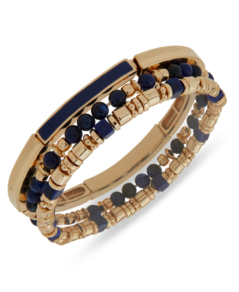 Nine West Gold & Blue Beaded Stretch Bracelets - Set Of 3
