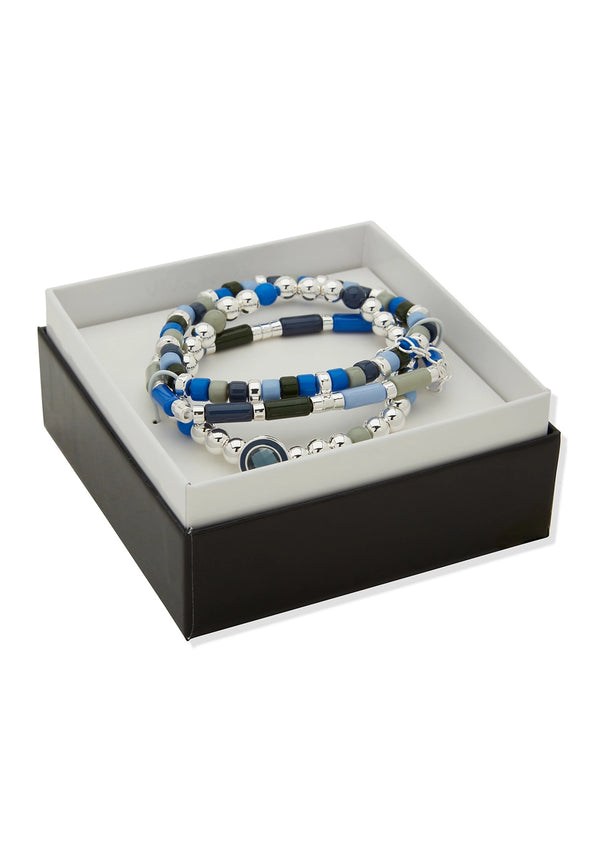 Nine West Silver-Tone Multi Beaded Stretch Bracelet Set