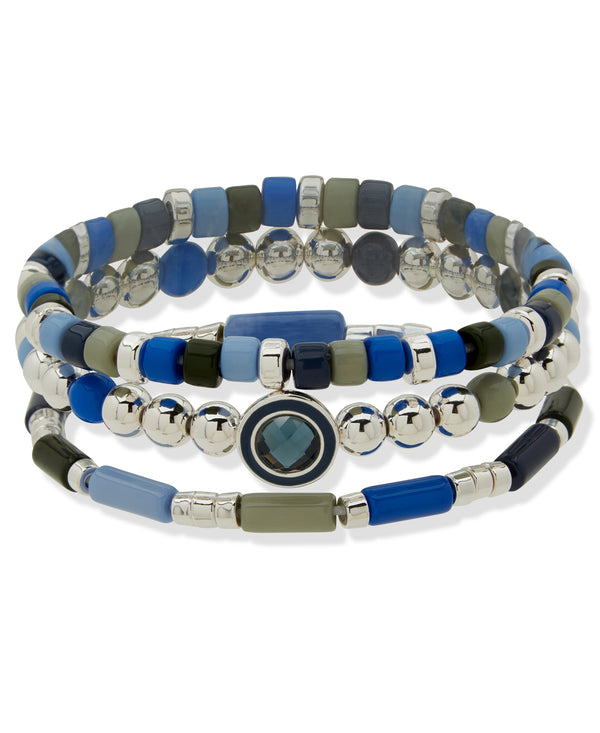 Nine West Silver-Tone Multi Beaded Stretch Bracelet Set