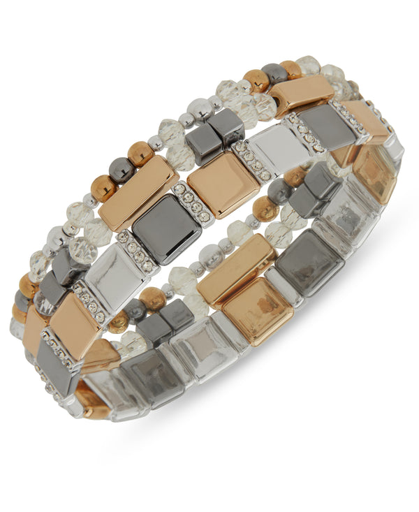 Nine West Tri-Tone Beaded Stretch Bracelets - Set Of 3