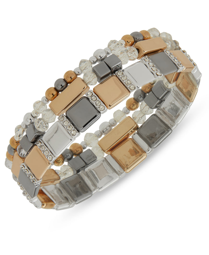 Nine West Tri-Tone Beaded Stretch Bracelets - Set Of 3