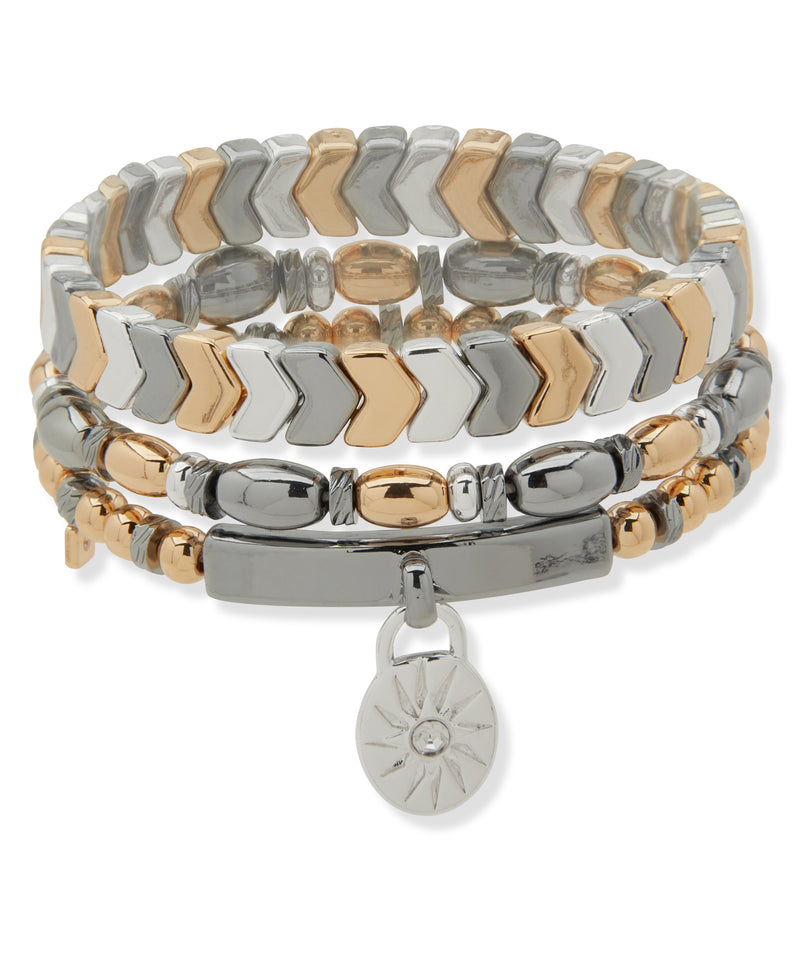 Nine West Boxed Tri-Tone Charm Stretch Bracelet - Set Of 3