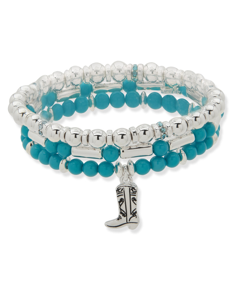 Nine West Turquoise Beaded Boot Charm Bracelet - Set Of 3
