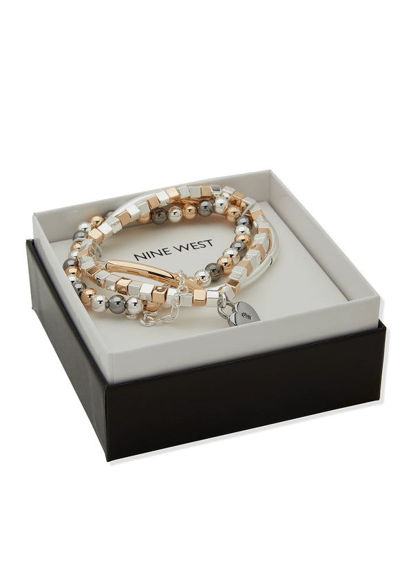 Nine West Tri-Tone Multi Heart Stretch Bracelet Set