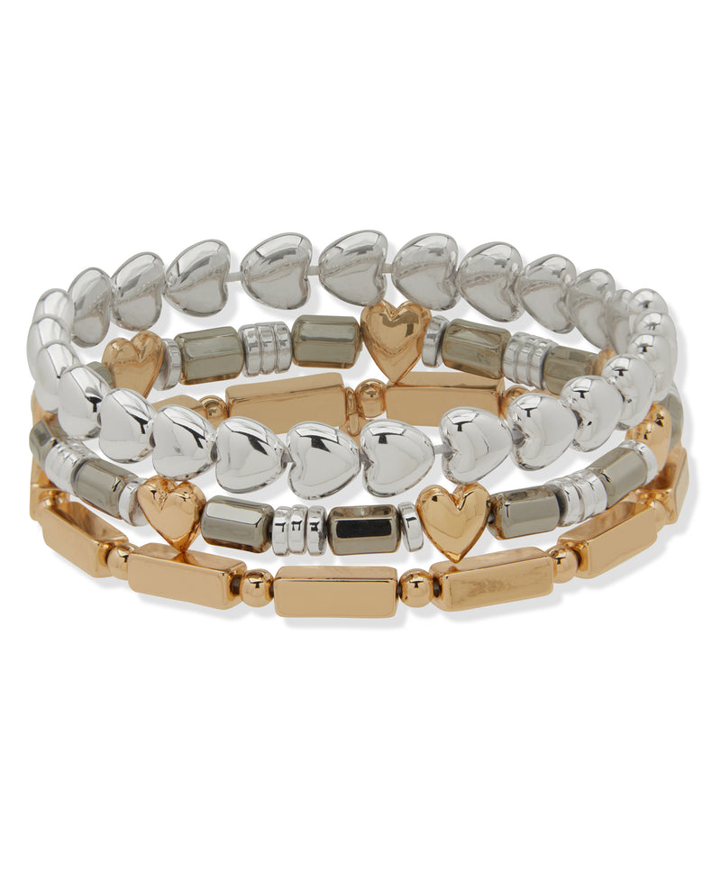 Nine West Boxed Tri-Tone Heart Stretch Bracelets - Set Of 3