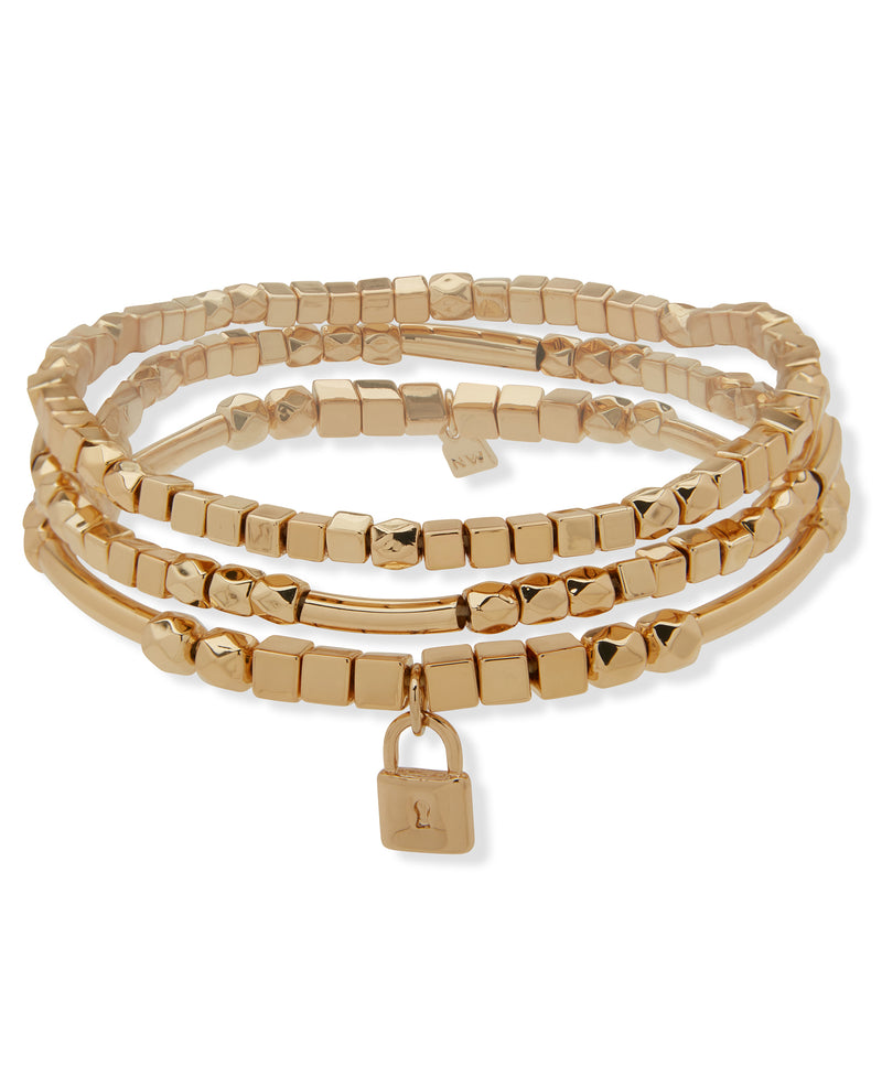 Nine West Boxed Gold Lock Stretch Bracelet - Set Of 3