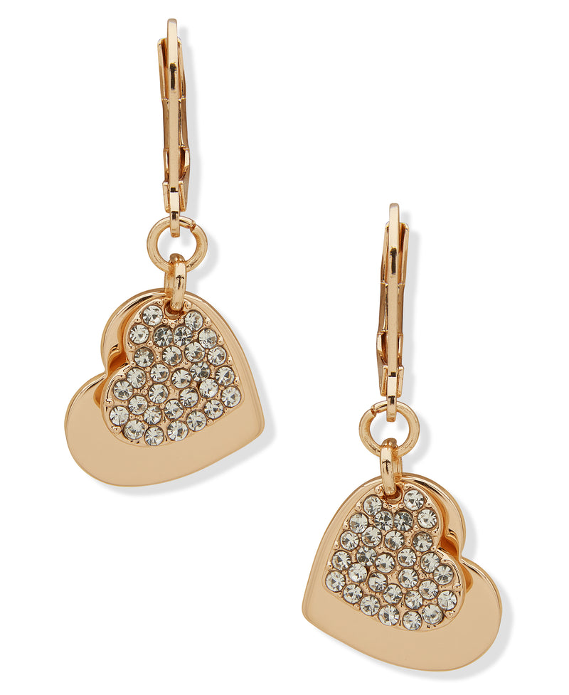 Nine West Gold-Tone Rhinestone Heart Drop Earrings