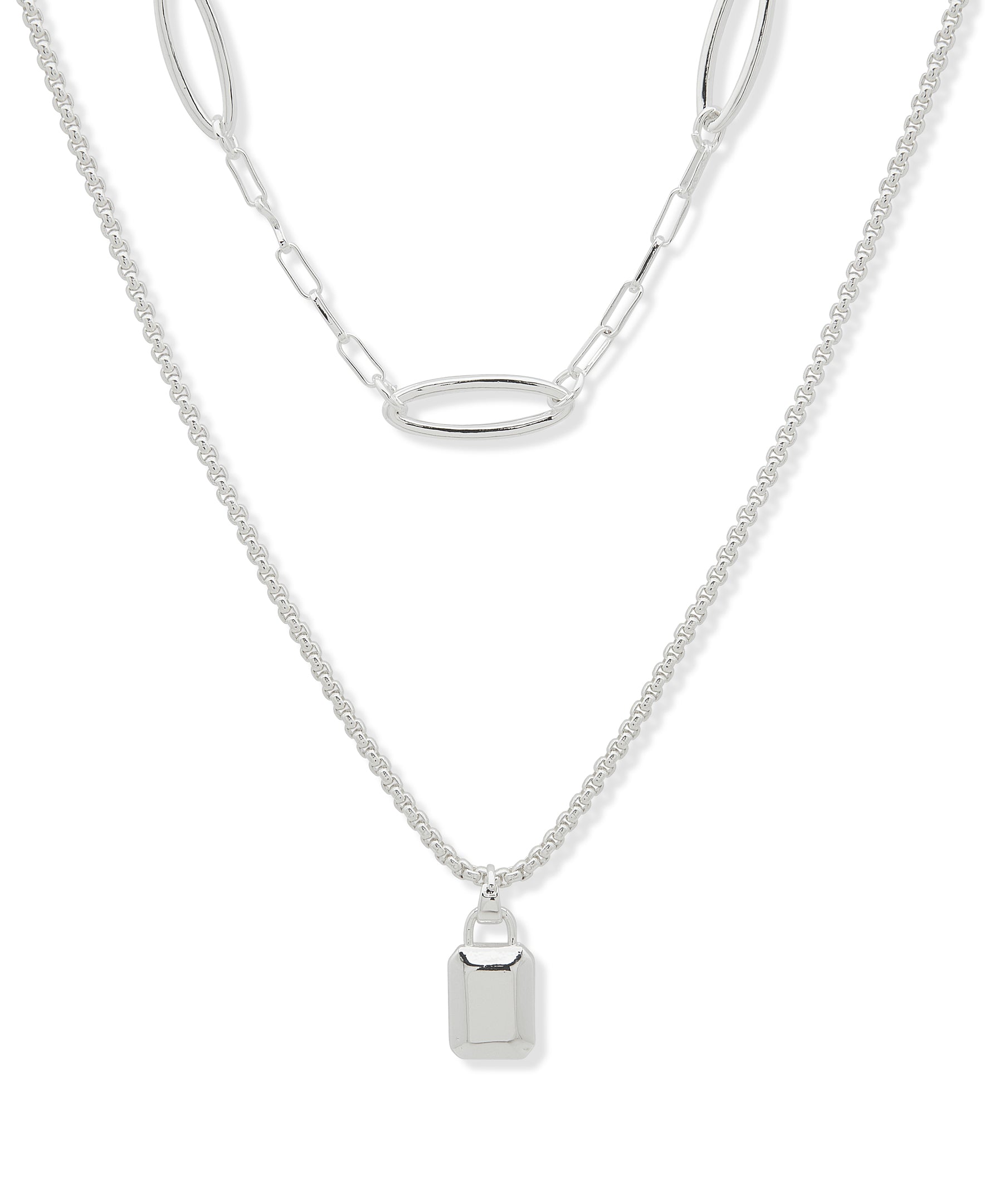 Nine West Silver-Tone 2 Row Metal Chain Mix Necklace