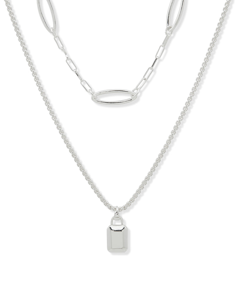 Nine West Silver-Tone 2 Row Metal Chain Mix Necklace