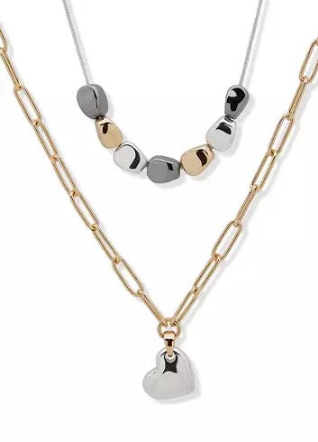 Nine West Tri-Tone Multi-Row Heart Necklace