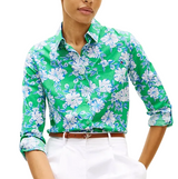 Tommy Hilfiger Womens Printed Button-Front Roll-Tab Shirt