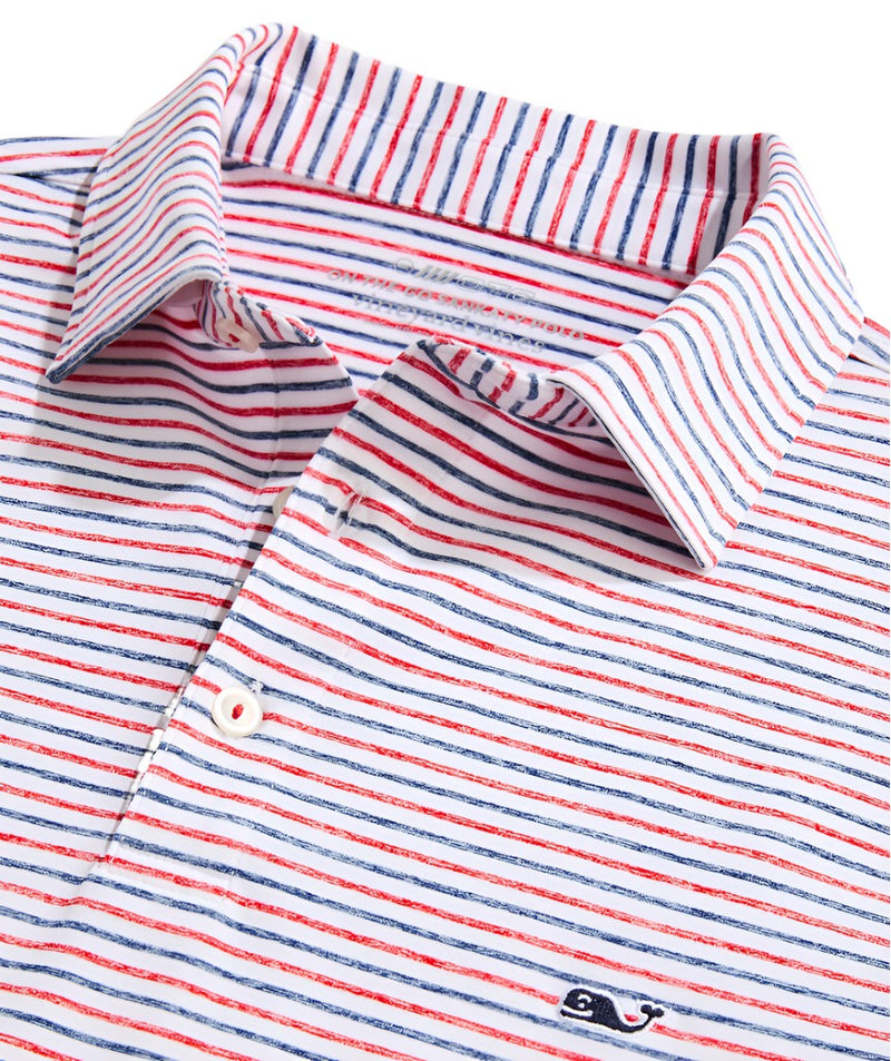 Vineyard Vines Mens Tri-Color Bradley Stripe Sankaty Short Sleeve Polo Shirt