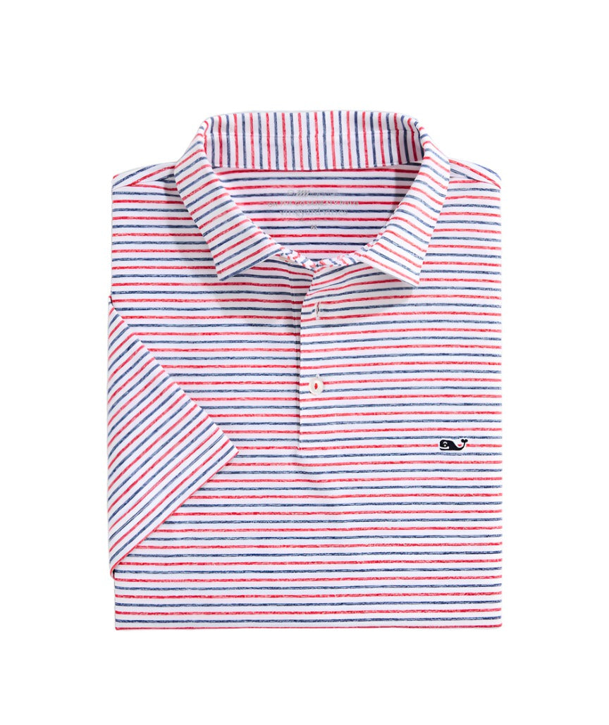 Vineyard Vines Mens Tri-Color Bradley Stripe Sankaty Short Sleeve Polo Shirt