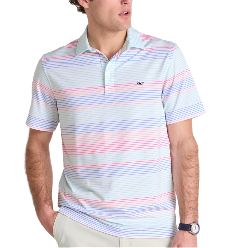 Vineyard Vines Mens Harborview Engineer Stripe Sankaty Performance Short Sleeve Polo Shirt