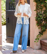 Karen Kane Womens Floral Lace Scallop Edge Blazer