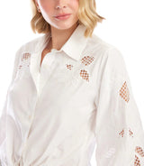 Karen Kane Womens Blouson Sleeve Embroidered Tie-Front Top
