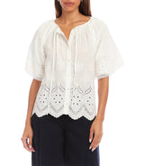 Karen Kane Womens Puff Sleeve Embroidered Top