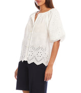 Karen Kane Womens Puff Sleeve Embroidered Top