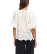 Karen Kane Womens Puff Sleeve Embroidered Top
