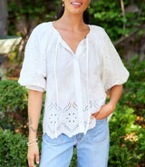 Karen Kane Womens Puff Sleeve Embroidered Top