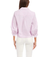 Karen Kane Womens Stripe Blouson Sleeve Embellished Tie-Front Top
