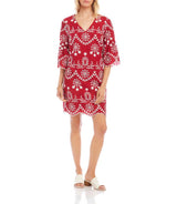 Karen Kane Womens Flare Sleeve Embroidered Dress