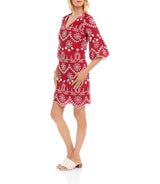 Karen Kane Womens Flare Sleeve Embroidered Dress