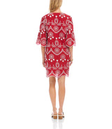 Karen Kane Womens Flare Sleeve Embroidered Dress