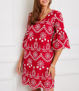 Karen Kane Womens Flare Sleeve Embroidered Dress