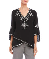 Karen Kane Womens Bracelet Sleeve Embroidered Asymmetric Top